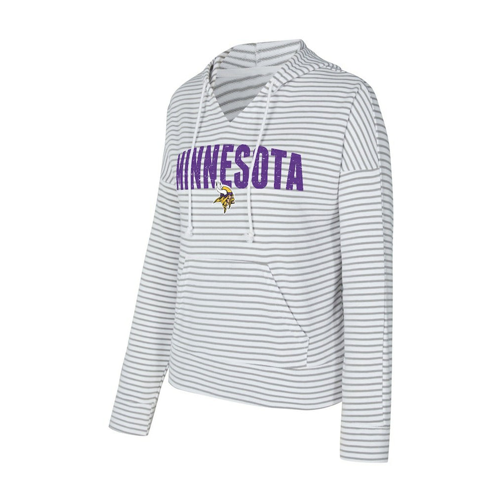 Concepts Sport Women's Liftoff Striped V-Neck Hoodie - Minnesota Vikings