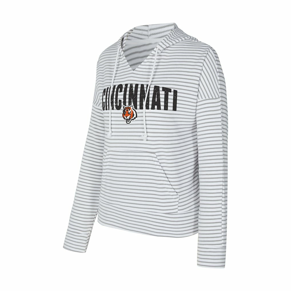 Concepts Sport Women's Liftoff Striped V-Neck Hoodie - Cincinnati Bengals