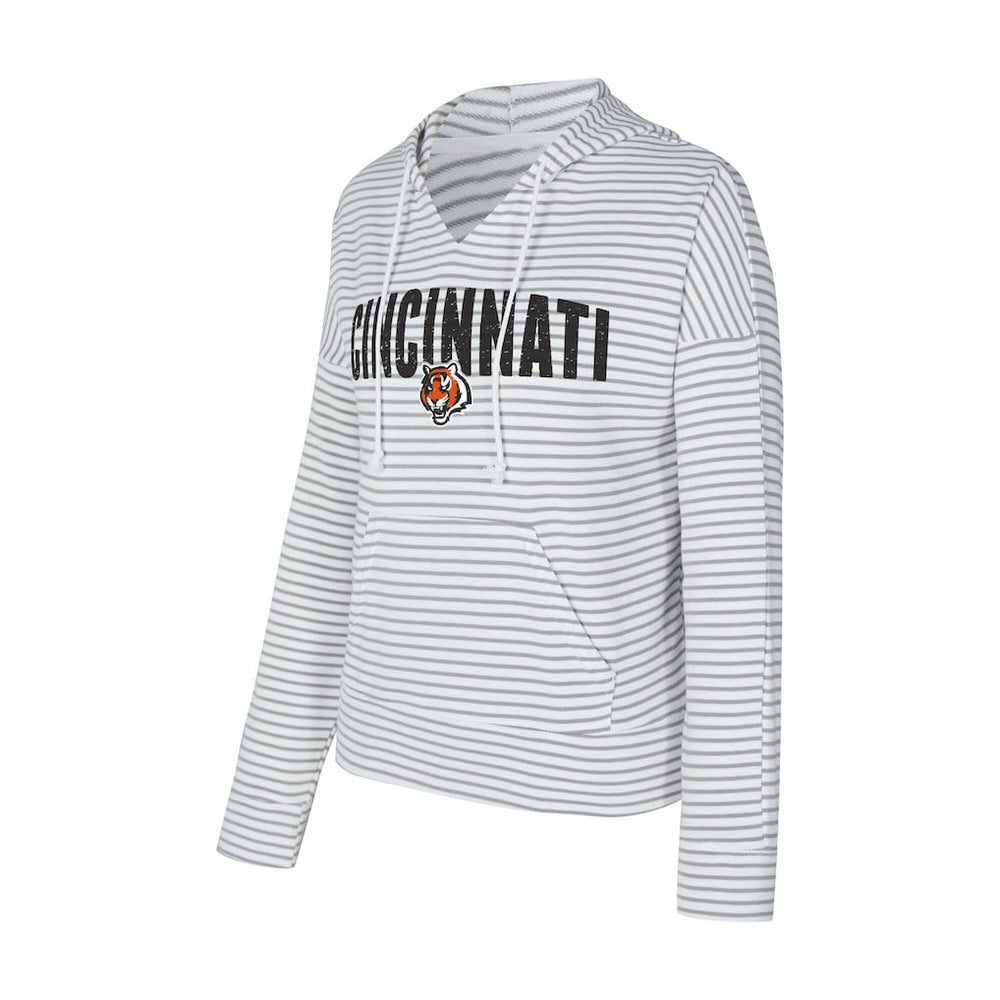 Concepts Sport Women's Liftoff Striped V-Neck Hoodie - Cincinnati Bengals