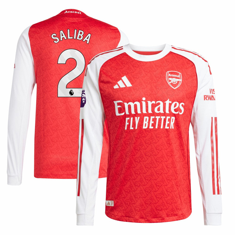 William Saliba Arsenal 2025/26 Home Long Sleeve Player Jersey - Adidas Red