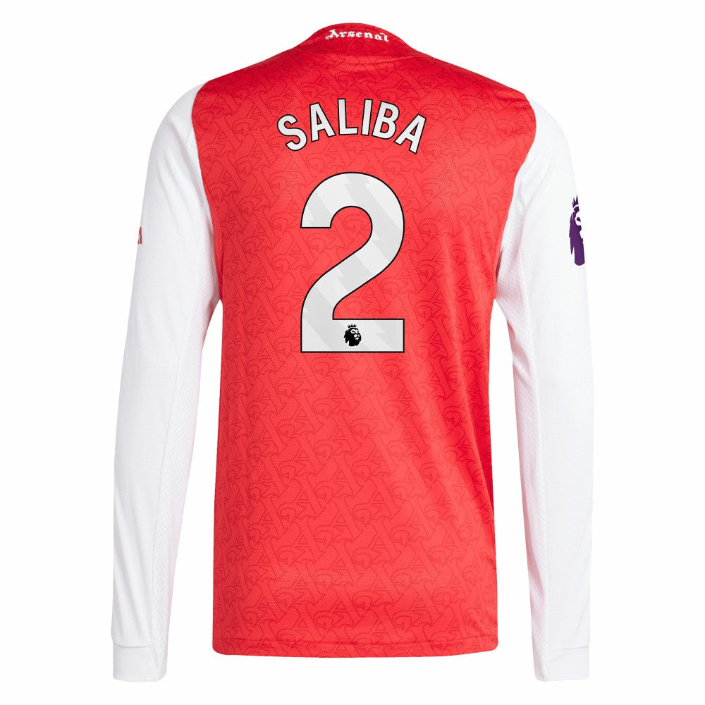 William Saliba Arsenal 2025/26 Home Long Sleeve Player Jersey - Adidas Red