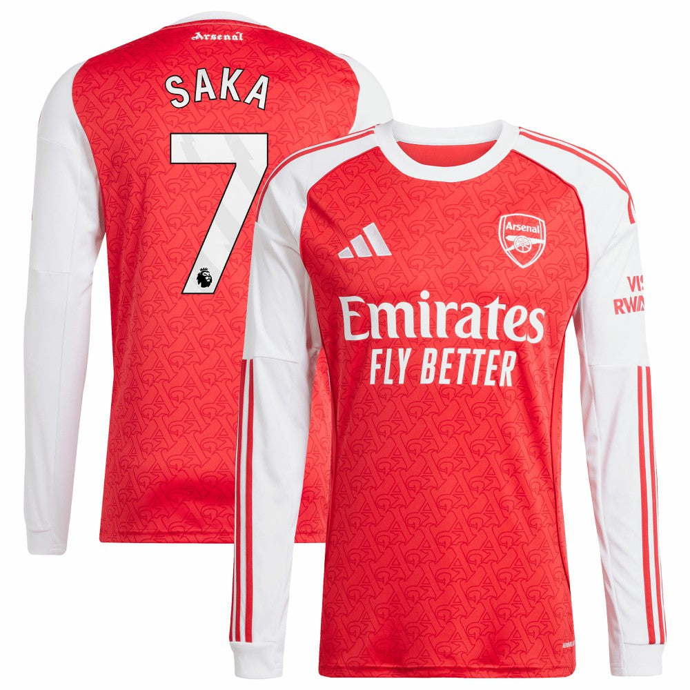 Bukayo Saka Arsenal 2025/26 Home Replica Long Sleeve Player Jersey - Adidas Red
