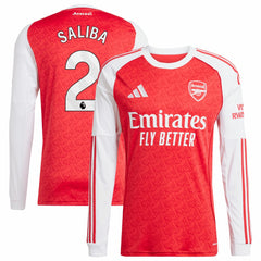 William Saliba Arsenal 2025/26 Home Replica Long Sleeve Player Jersey - Adidas Red