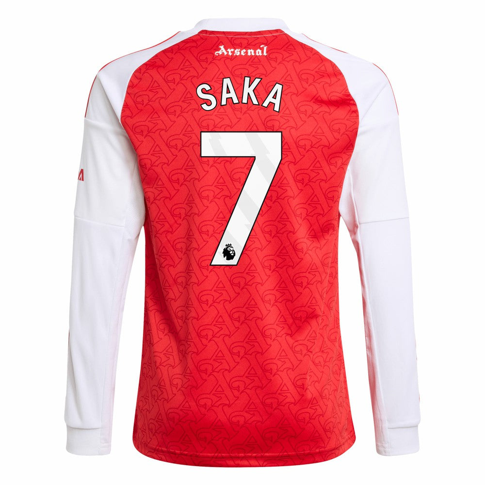 Bukayo Saka Arsenal Youth 2025/26 Home Replica Long Sleeve Player Jersey - Adidas Red