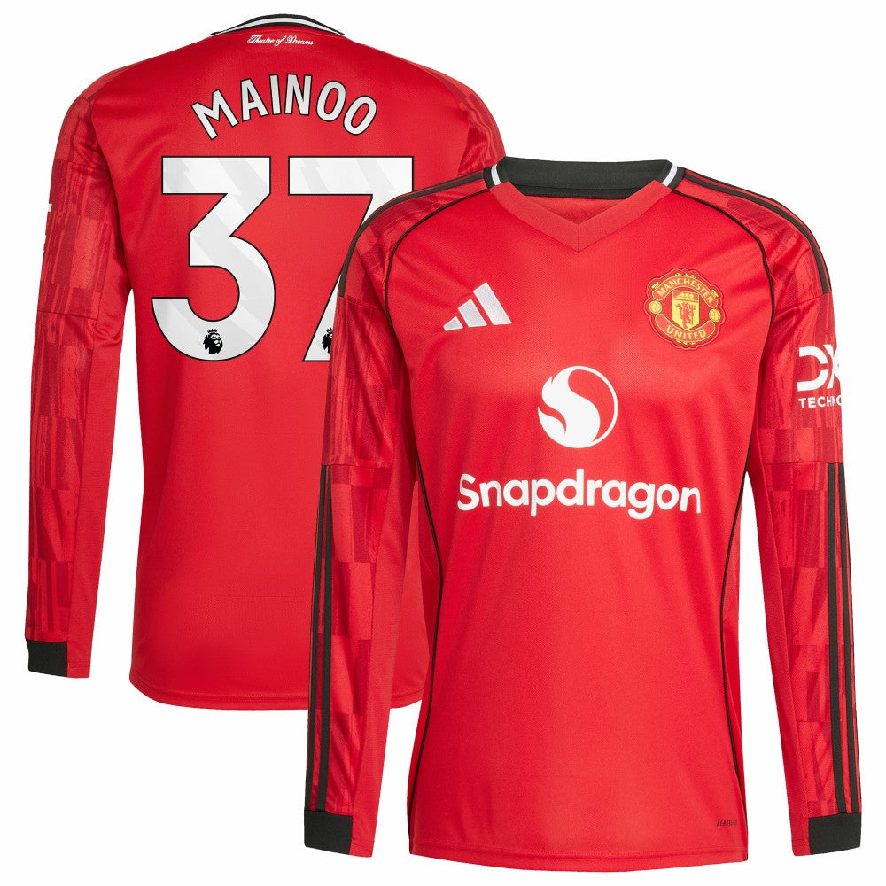 Kobbie Mainoo Manchester United Home 2025/26 Replica Player Long Sleeve Jersey - Adidas Red