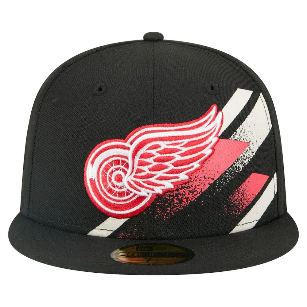 NHL Black Detroit Red Wings New Era Faded Lines 59FIFTY Fitted Hat