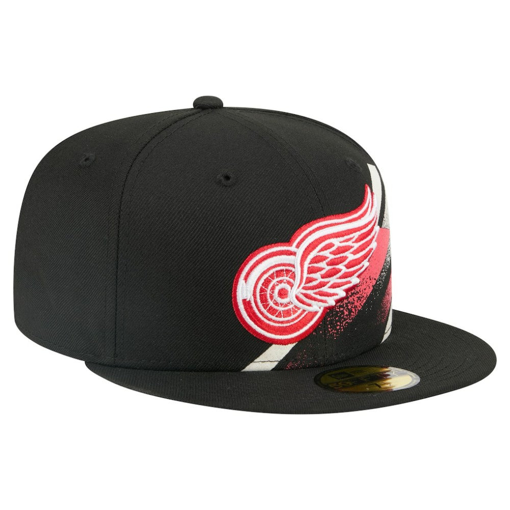 NHL Black Detroit Red Wings New Era Faded Lines 59FIFTY Fitted Hat