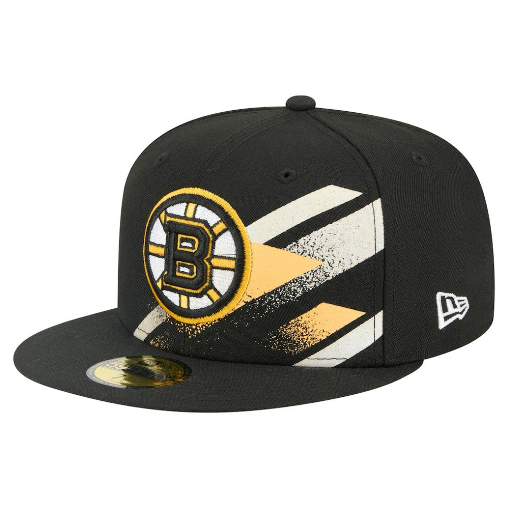 NHL Black Boston Bruins New Era Faded Lines 59FIFTY Fitted Hat