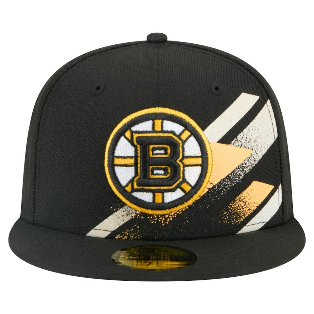 NHL Black Boston Bruins New Era Faded Lines 59FIFTY Fitted Hat