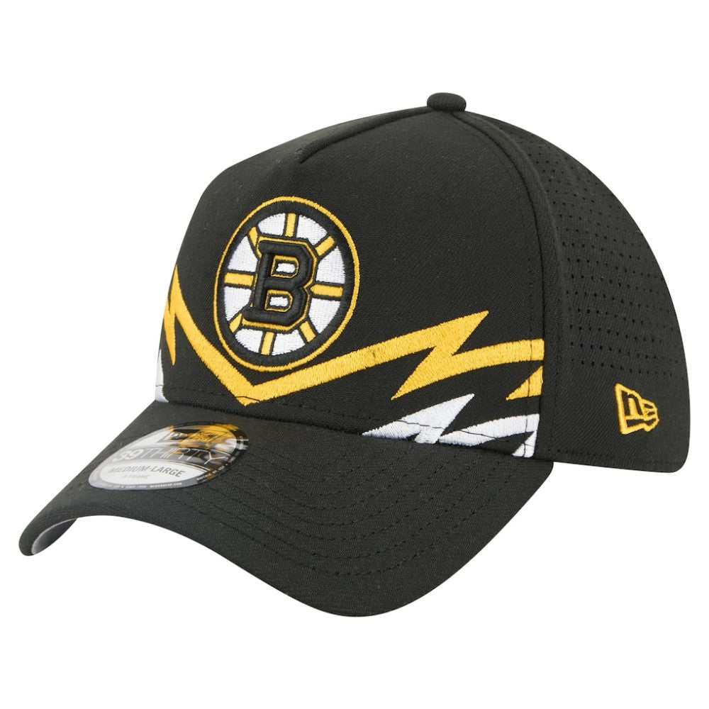 NHL Black Boston Bruins New Era 39THIRTY A-Frame Perforated Flex Hat