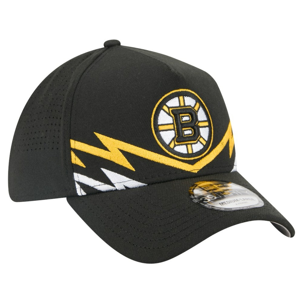 NHL Black Boston Bruins New Era 39THIRTY A-Frame Perforated Flex Hat