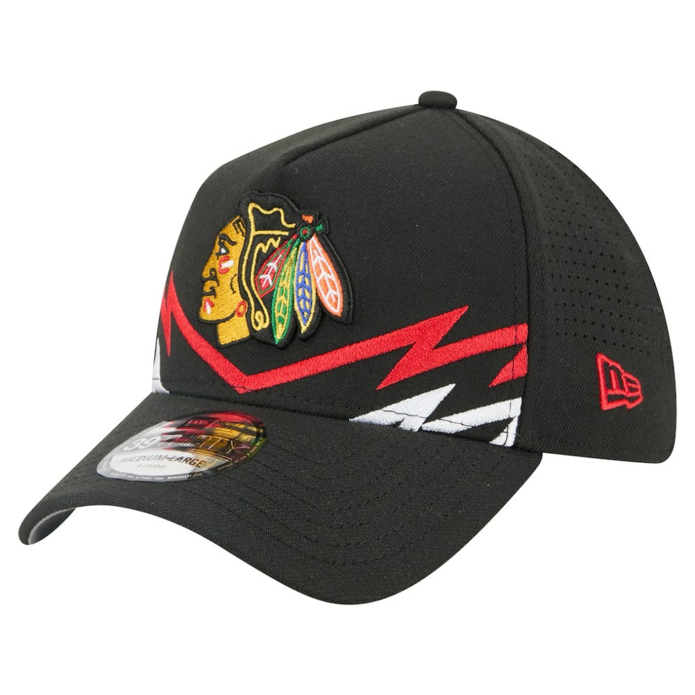 NHL Black Chicago Blackhawks New Era 39THIRTY A-Frame Perforated Flex Hat