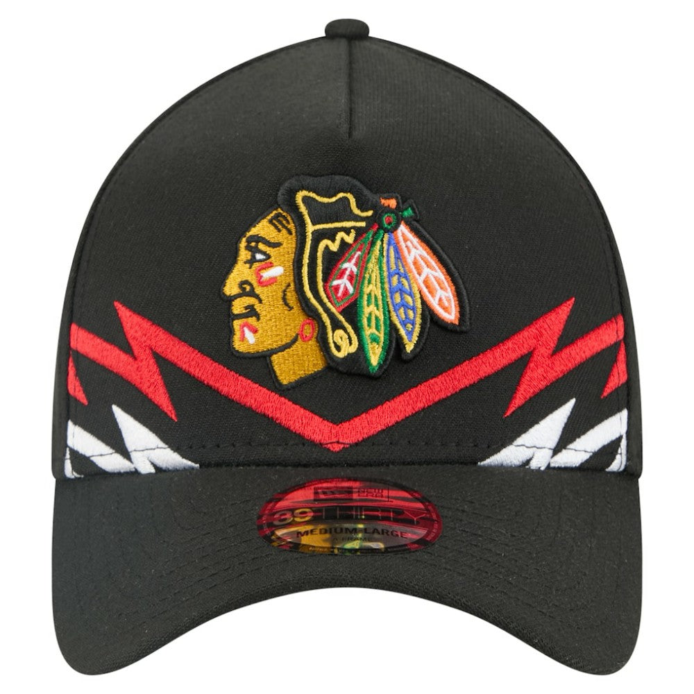 NHL Black Chicago Blackhawks New Era 39THIRTY A-Frame Perforated Flex Hat