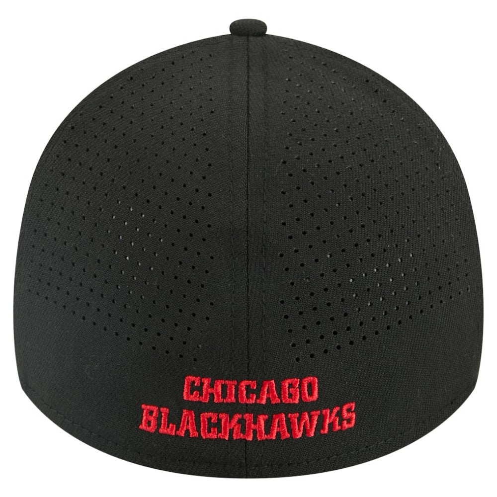NHL Black Chicago Blackhawks New Era 39THIRTY A-Frame Perforated Flex Hat