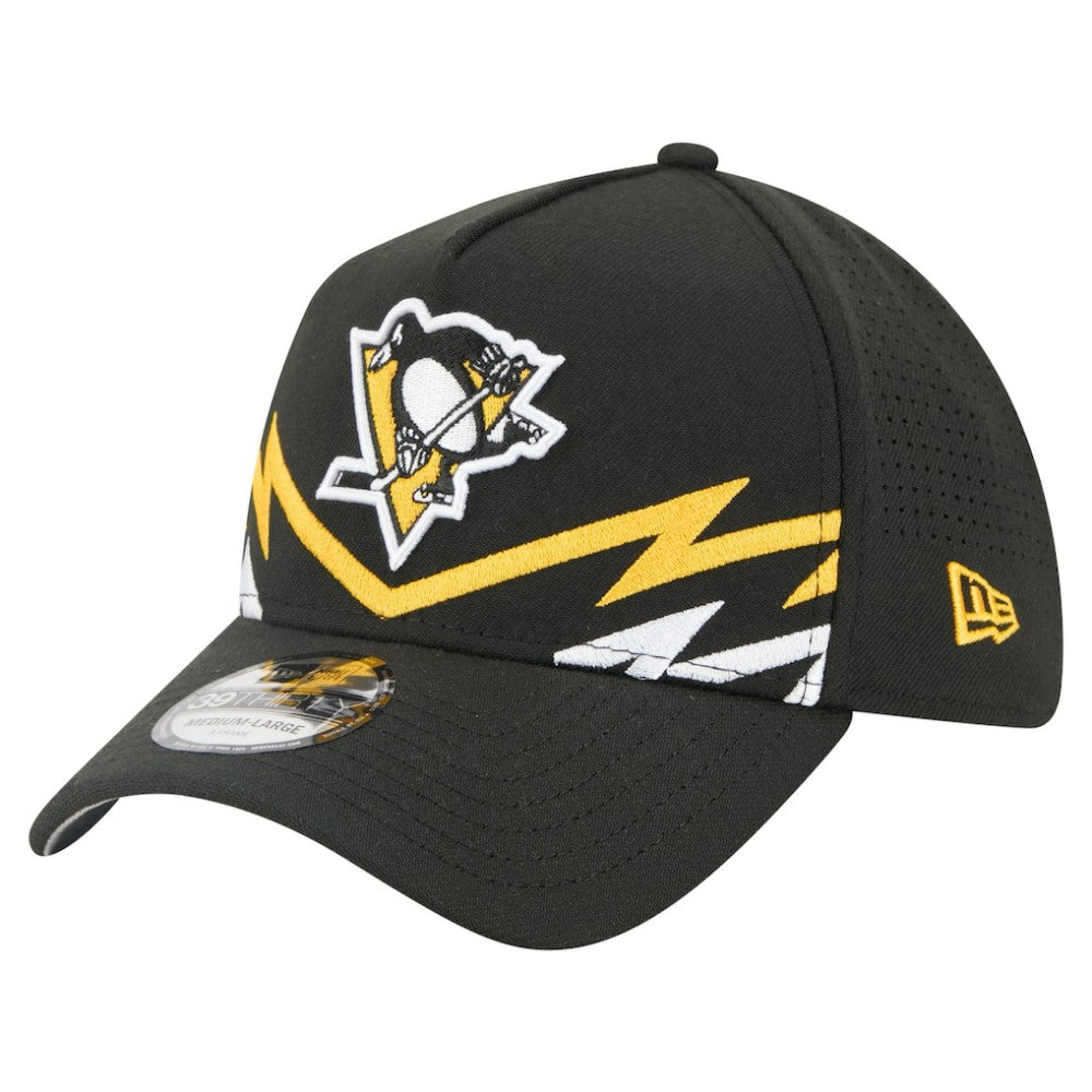 NHL Black Pittsburgh Penguins New Era 39THIRTY A-Frame Perforated Flex Hat