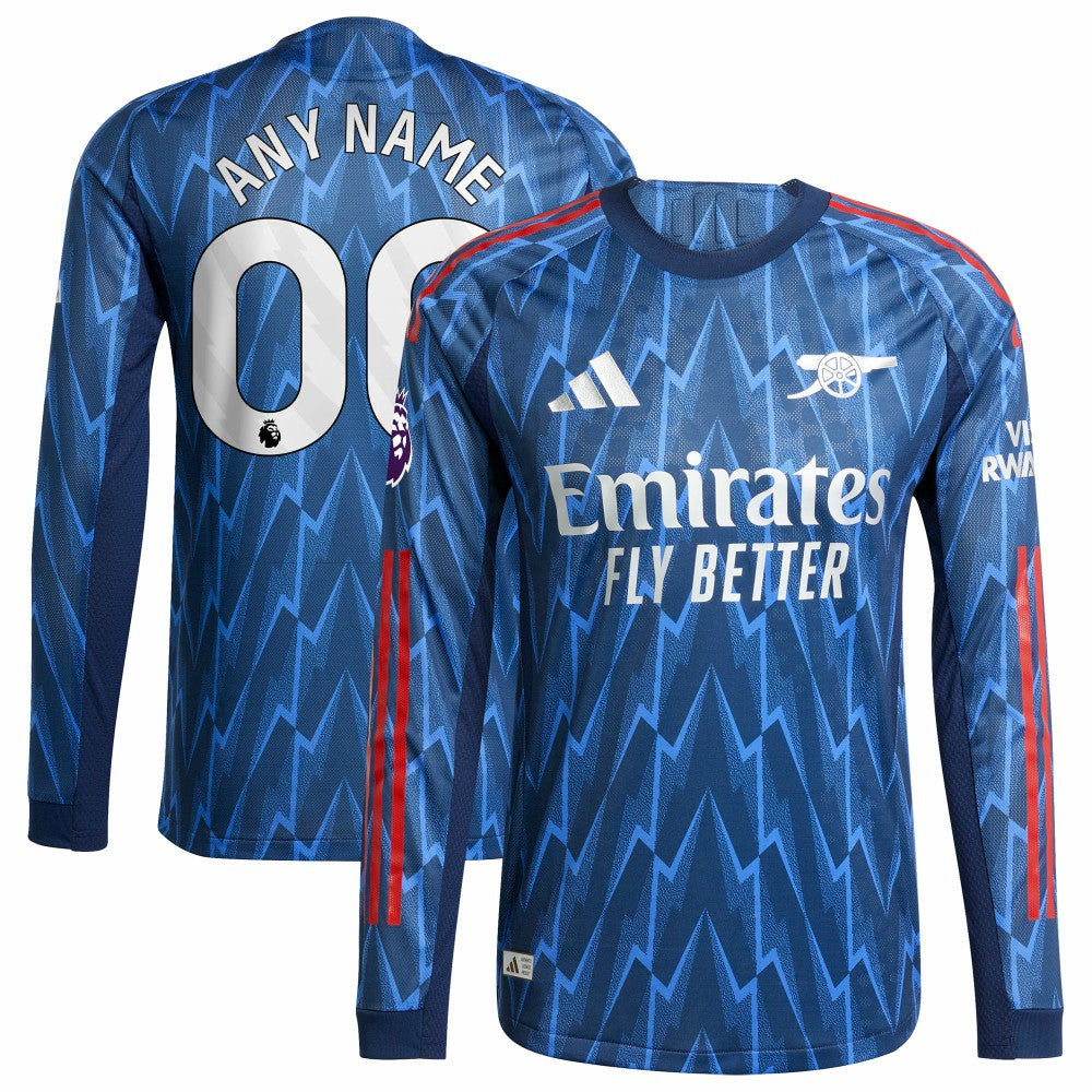 Arsenal 2025/26 Away Long Sleeve Custom Jersey - Adidas Blue