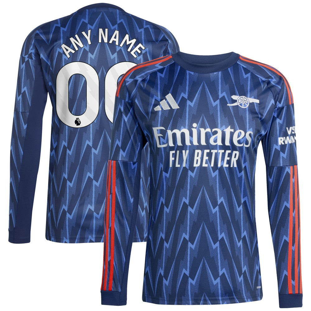 Arsenal 2025/26 Away Replica Long Sleeve Custom Jersey - Adidas Blue