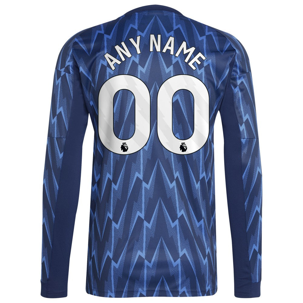 Arsenal 2025/26 Away Replica Long Sleeve Custom Jersey - Adidas Blue