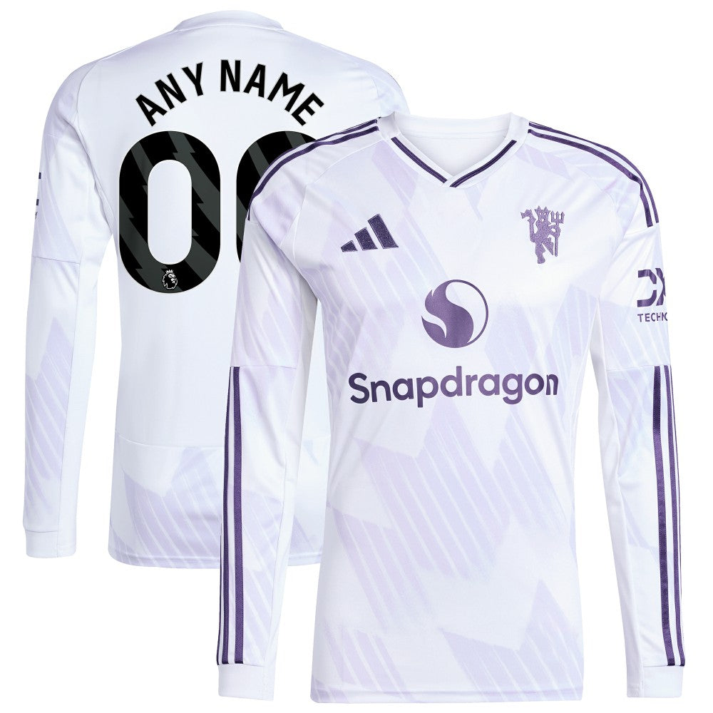 Manchester United 2025/26 Away Replica Long Sleeve Custom Jersey - Adidas White