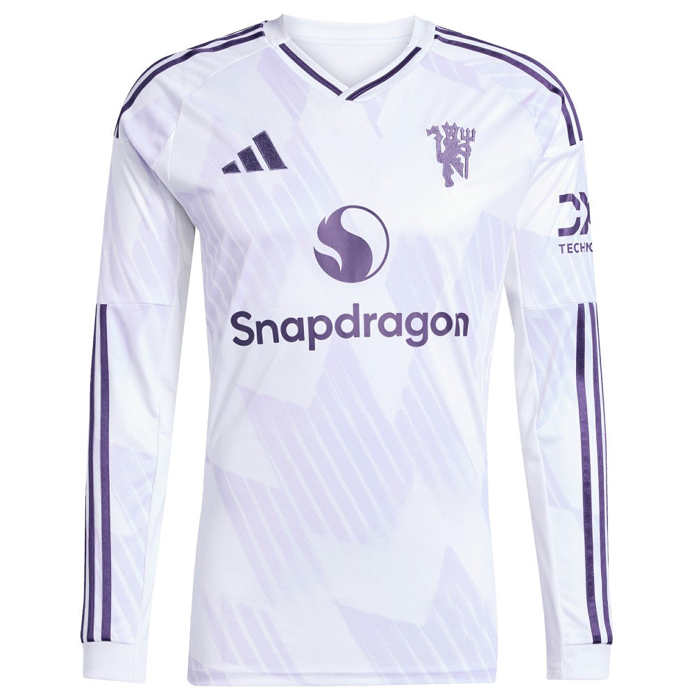 Manchester United 2025/26 Away Replica Long Sleeve Custom Jersey - Adidas White