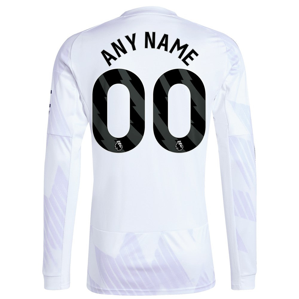 Manchester United 2025/26 Away Replica Long Sleeve Custom Jersey - Adidas White