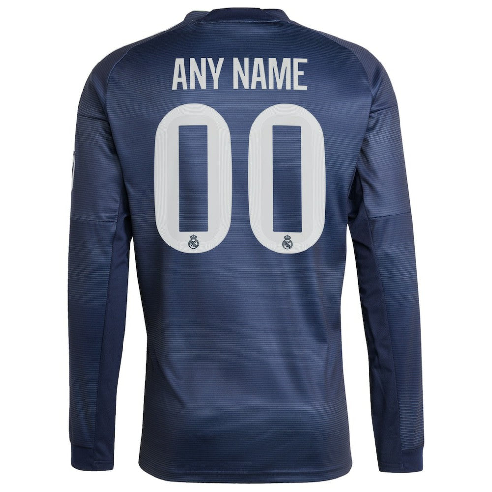 Real Madrid 2025/26 Away Long Sleeve Replica Custom Jersey - Adidas Blue