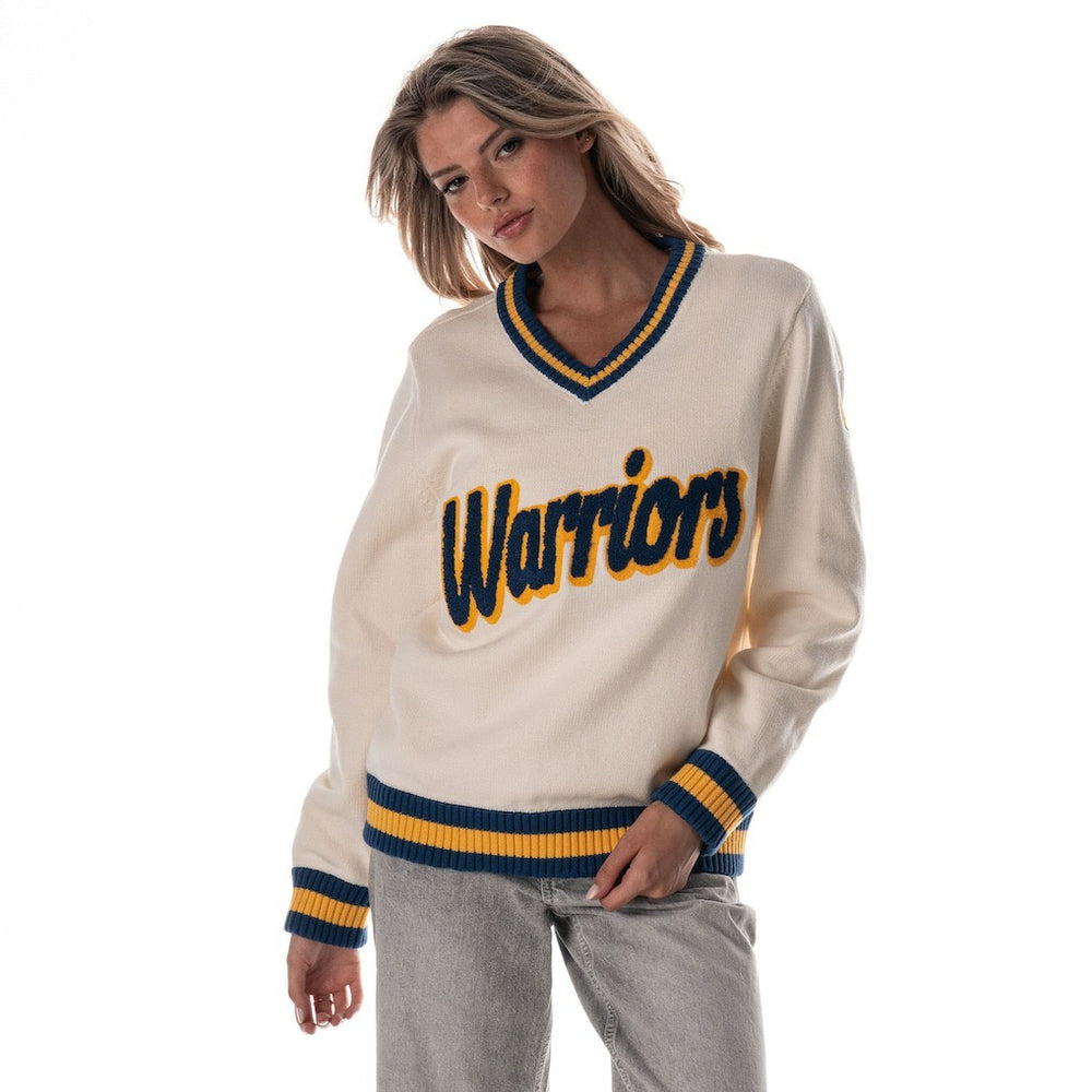 NBA Golden State Warriors The Wild Collective Women's Jacquard V-Neck Sweater sale