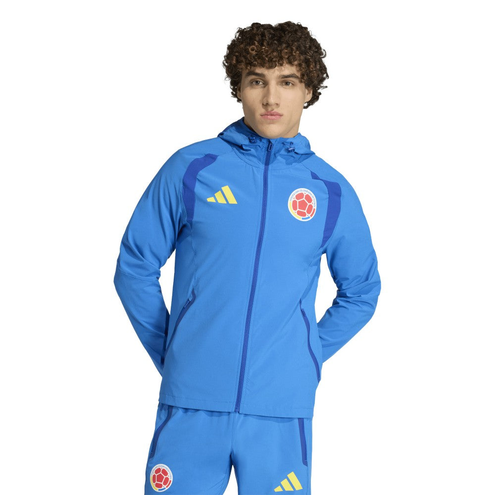 Colombia National Team FIFA x World Cup 2026 Tiro Travel Raglan Full-Zip Windbreaker Hoodie - Adidas Blue