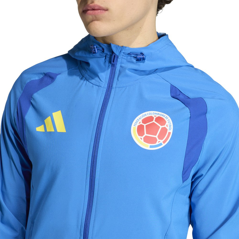 Colombia National Team FIFA x World Cup 2026 Tiro Travel Raglan Full-Zip Windbreaker Hoodie - Adidas Blue