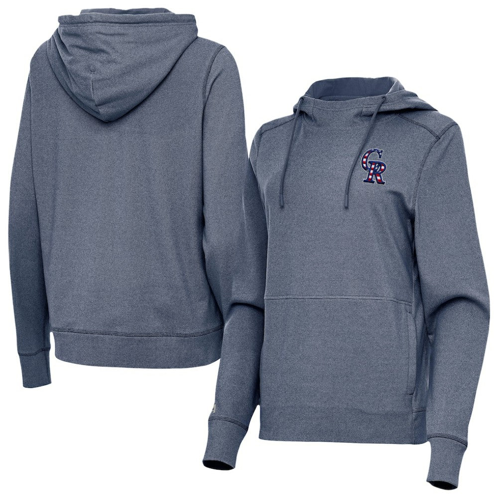 MLB Colorado Rockies Antigua Women's Justice Stars and Stripes Team Logo Pullover Hoodie