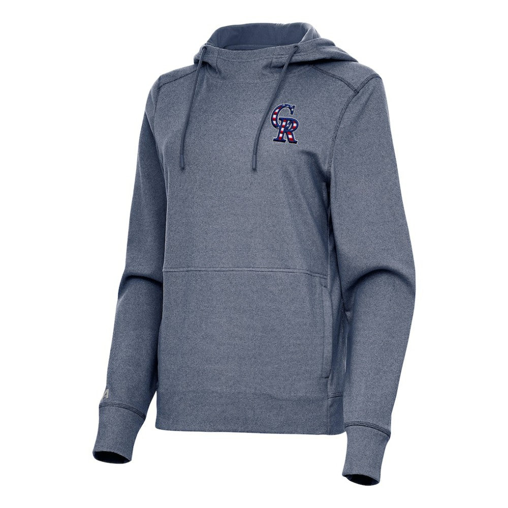 MLB Colorado Rockies Antigua Women's Justice Stars and Stripes Team Logo Pullover Hoodie