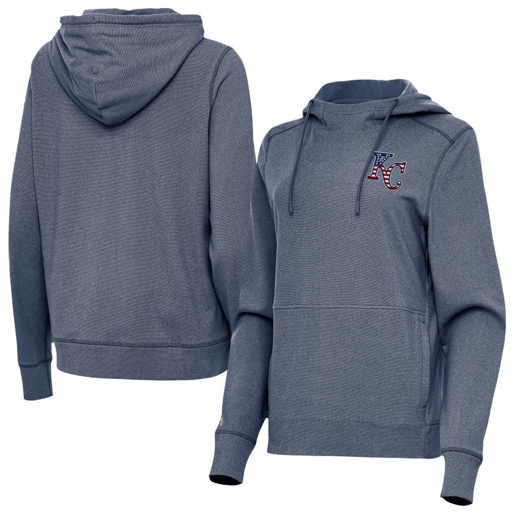 MLB Kansas City Royals Antigua Women's Justice Stars and Stripes Team Logo Pullover Hoodie