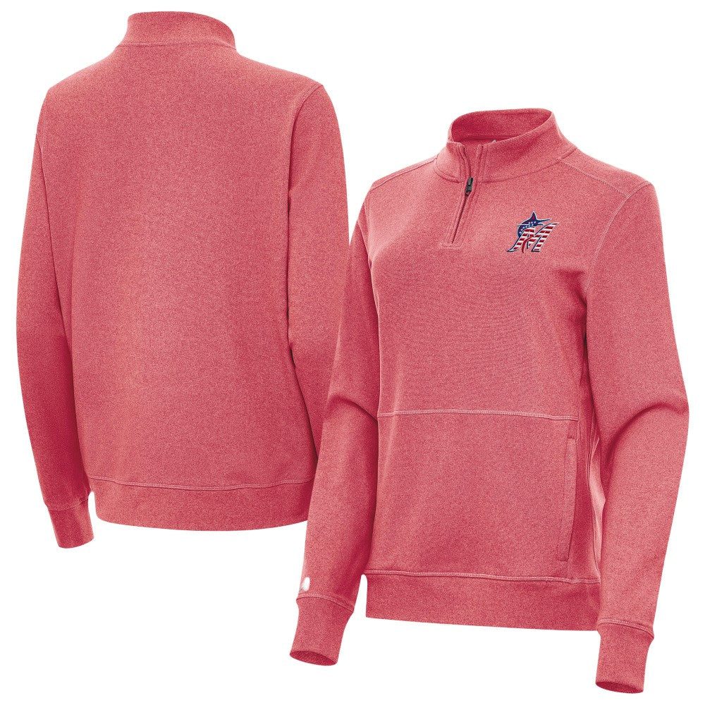 MLB Miami Marlins Antigua Women's Crush Stars and Stripes Team Logo Quarter-Zip Pullover Top