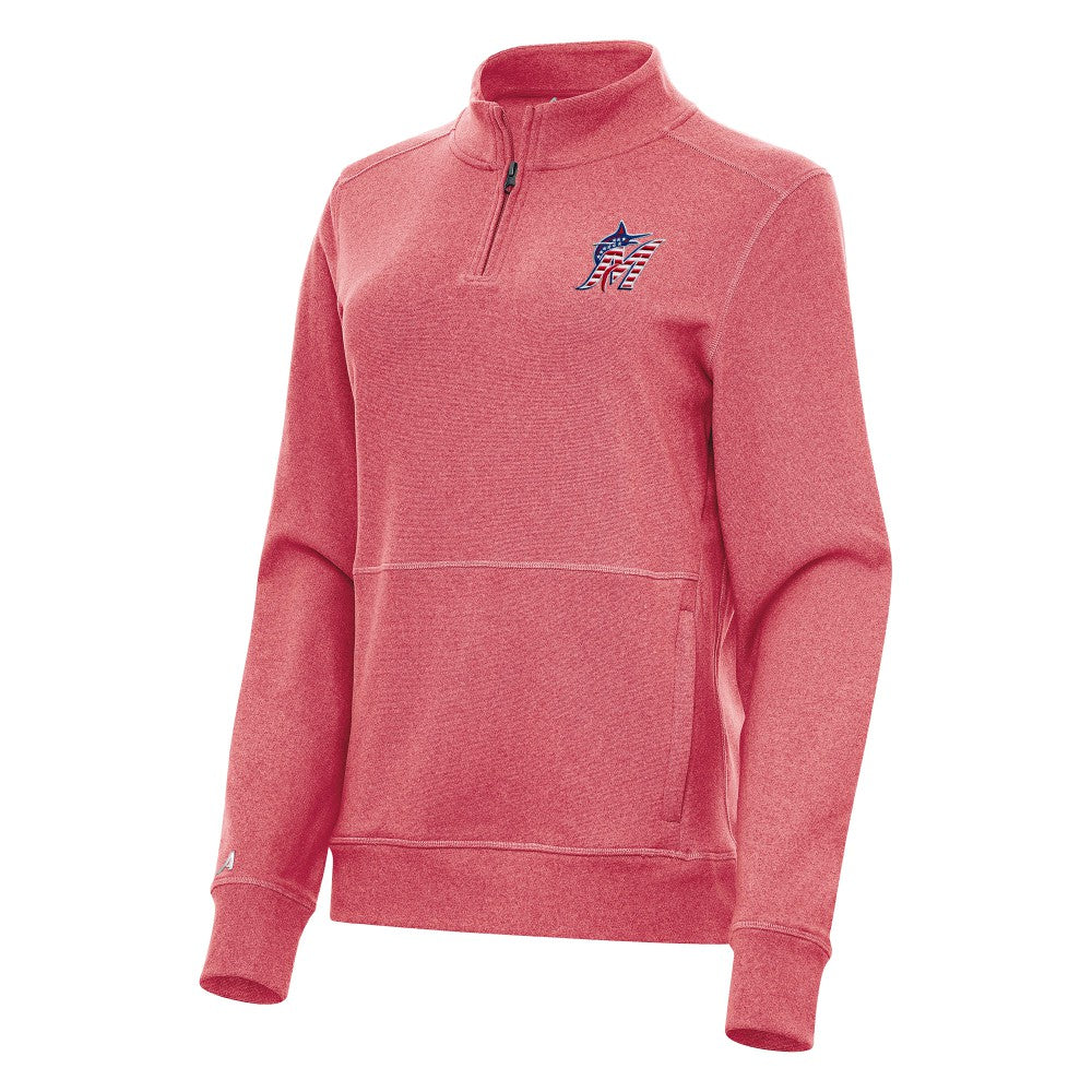 MLB Miami Marlins Antigua Women's Crush Stars and Stripes Team Logo Quarter-Zip Pullover Top