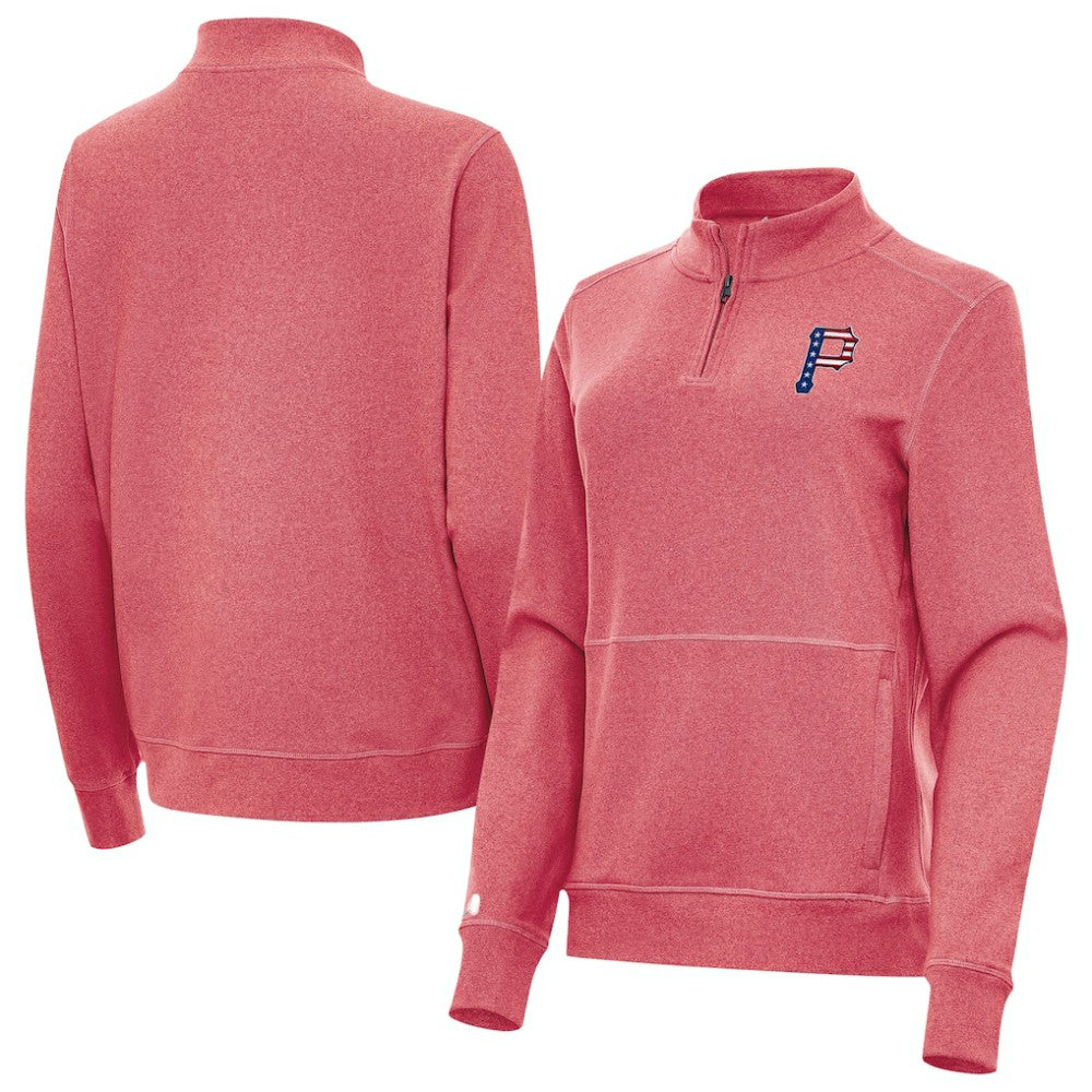 MLB Pittsburgh Pirates Antigua Women's Crush Stars and Stripes Team Logo Quarter-Zip Pullover Top