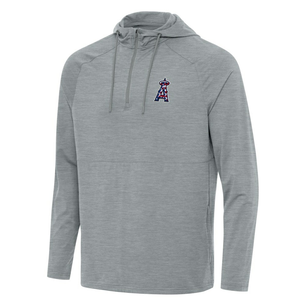 MLB Los Angeles Angels Antigua Spikes Stars and Stripes Team Logo Quarter-Zip Pullover Hoodie
