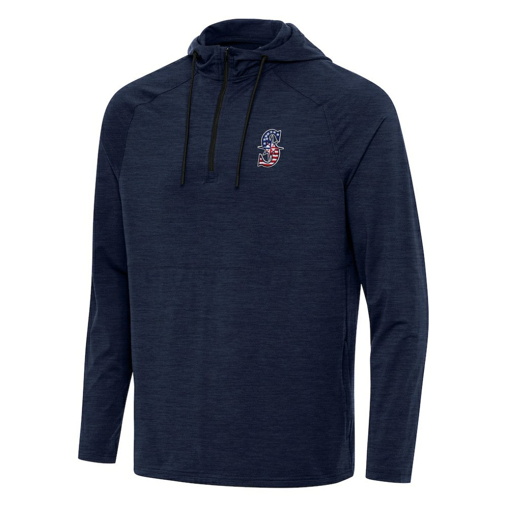 MLB Seattle Mariners Antigua Spikes Stars and Stripes Team Logo Quarter-Zip Pullover Hoodie