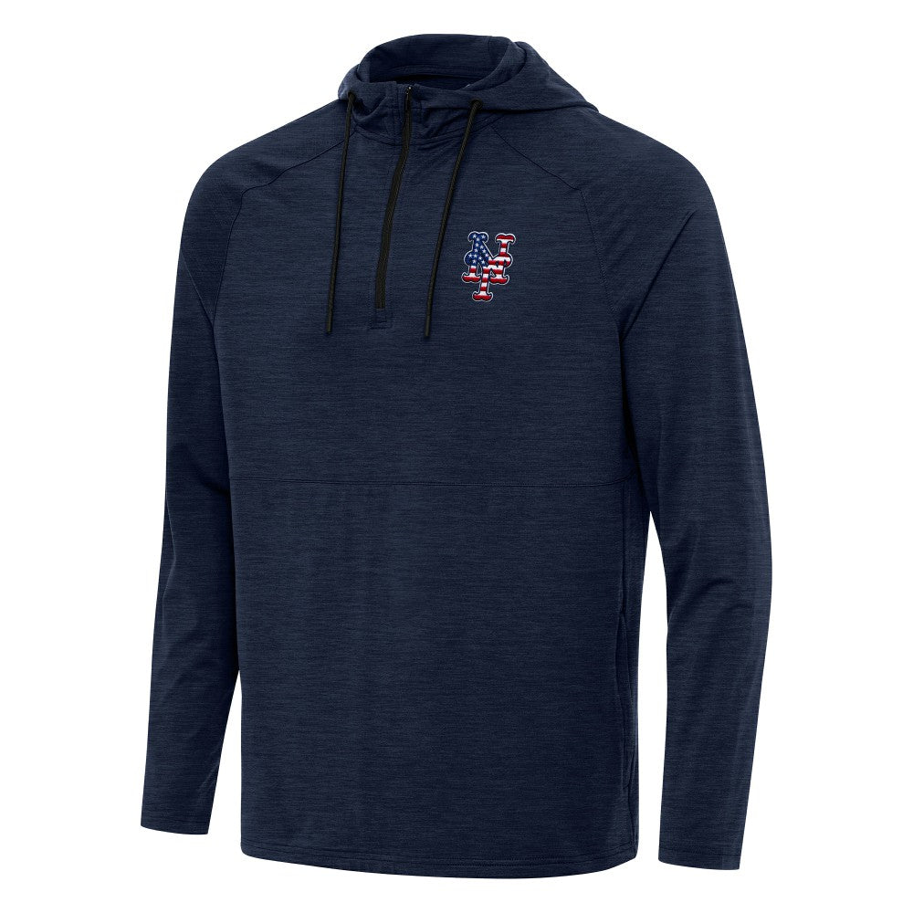 MLB New York Mets Antigua Spikes Stars and Stripes Team Logo Quarter-Zip Pullover Hoodie