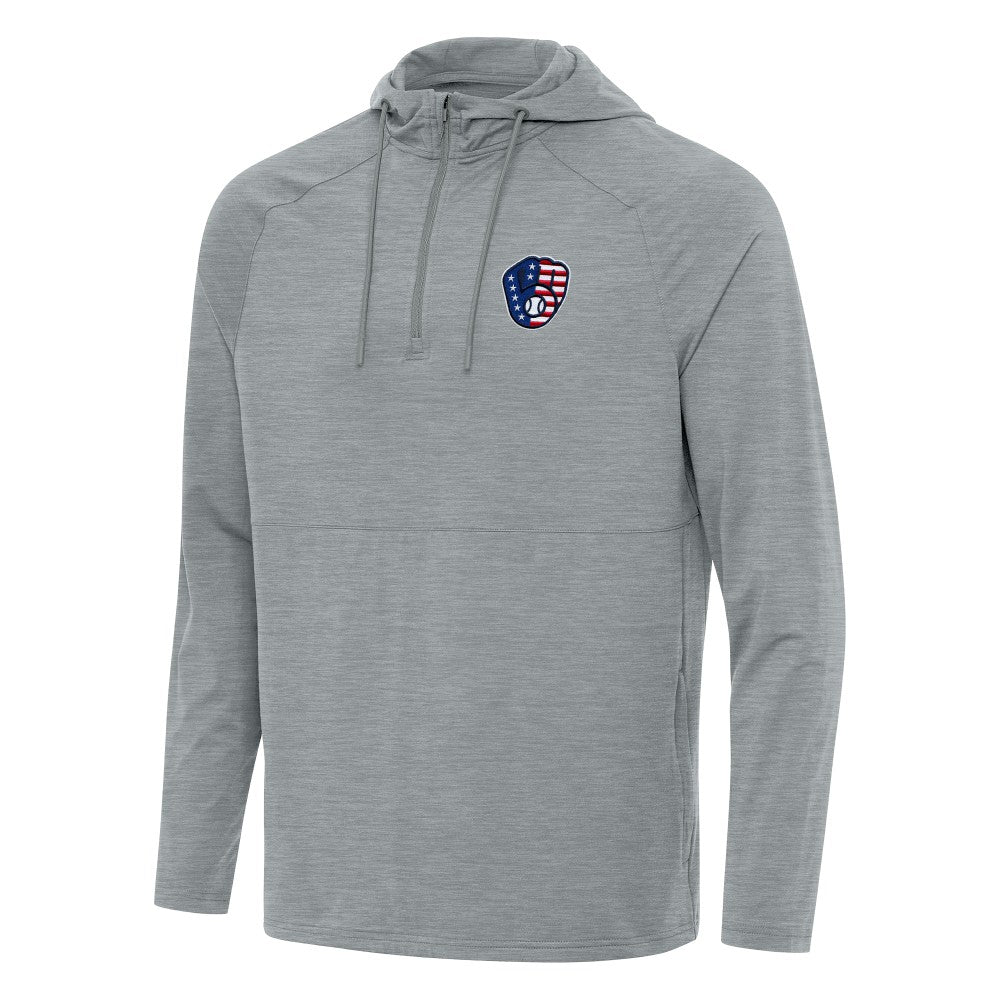 MLB Milwaukee Brewers Antigua Spikes Stars and Stripes Team Logo Quarter-Zip Pullover Hoodie