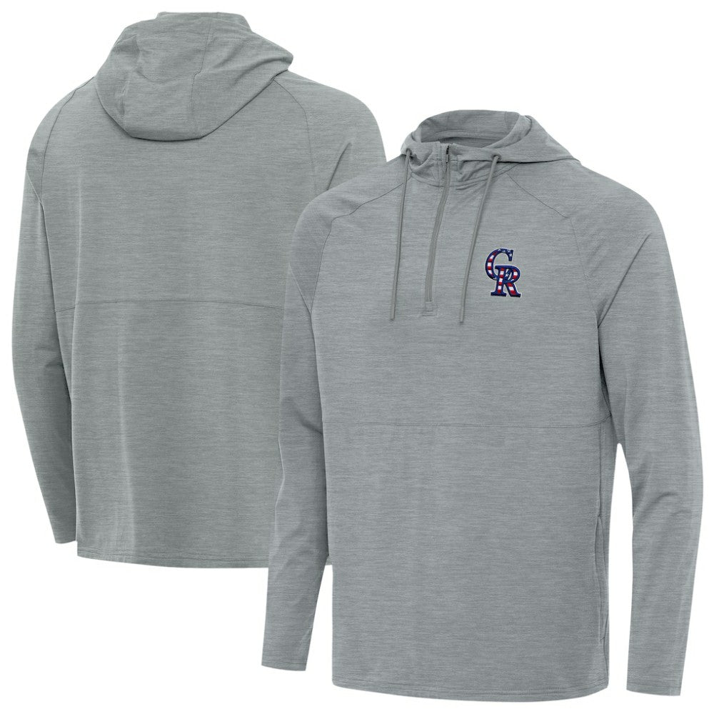 MLB Colorado Rockies Antigua Spikes Stars and Stripes Team Logo Quarter-Zip Pullover Hoodie