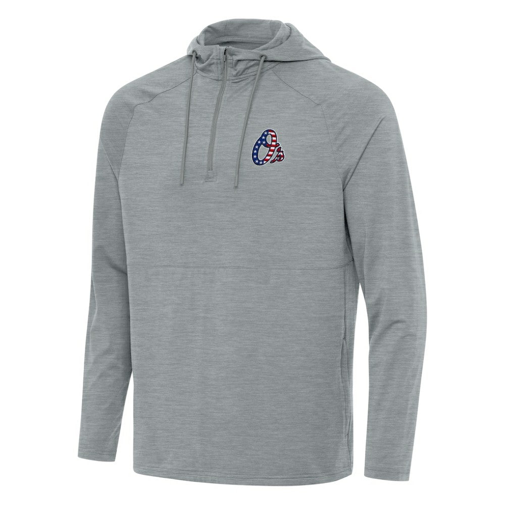 MLB Baltimore Orioles Antigua Spikes Stars and Stripes Team Logo Quarter-Zip Pullover Hoodie