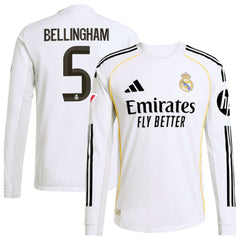 Jude Bellingham Real Madrid 2025/26 Home Long Sleeve Jersey - Adidas White