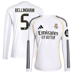 Jude Bellingham Real Madrid 2025/26 Home Replica Long Sleeve Jersey - Adidas White