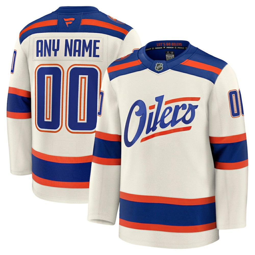 NHL Light Beige Edmonton Oilers Fanatics Alternate Premium Custom Jersey