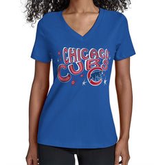 MLB Chicago Cubs Starter Women's Fireworks Team Name V-Neck T-Shirt
