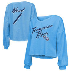 Cameron Ward  Majestic Threads Women's Name & Number Off-Shoulder Script Cropped Long Sleeve Relaxed V-Neck T-Shirt - Tennessee Titans