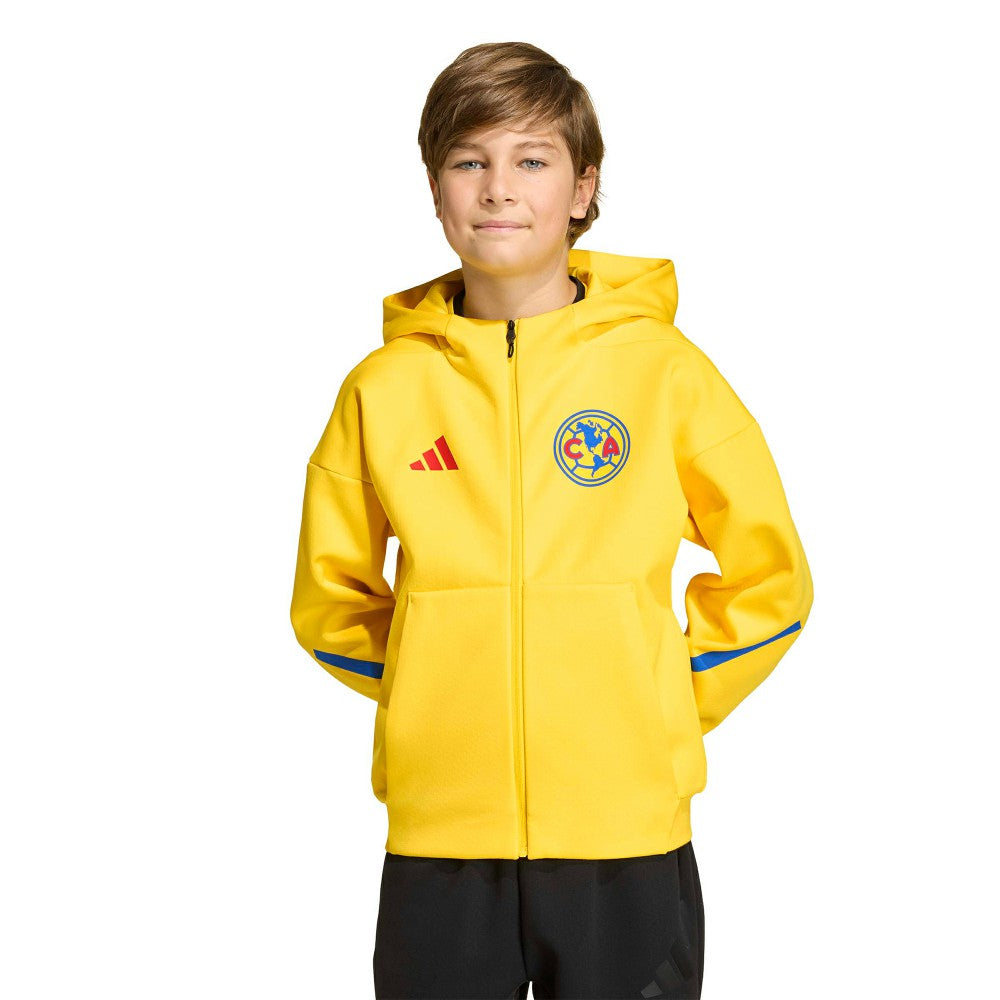 Club America Youth 2025/26 Club Anthem Full-Zip Hoodie Jacket - Adidas Yellow