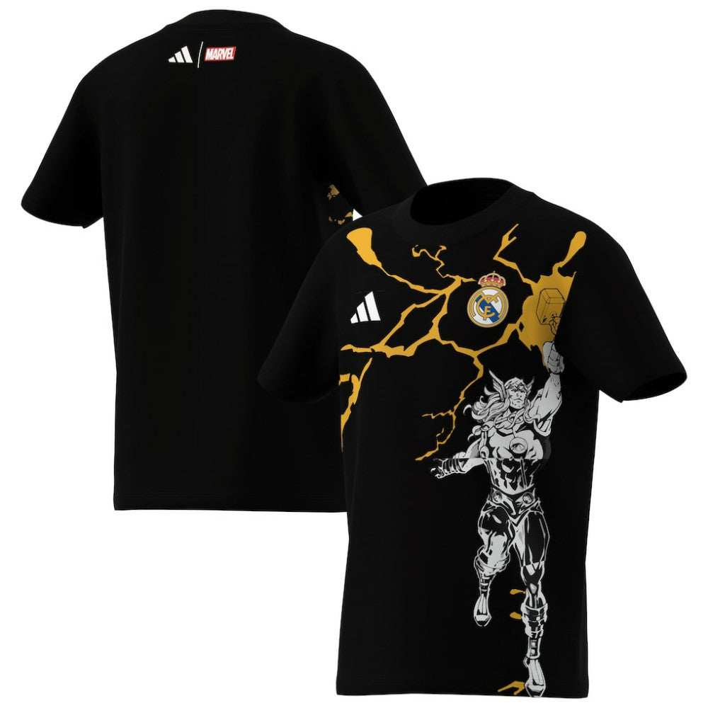 Real Madrid x Marvel Youth Graphic T-Shirt - Adidas Black