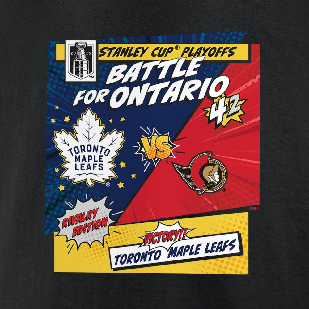 NHL Black Toronto Maple Leafs vs. Ottawa Senators 2025 Stanley Cup Playoffs Rivalry Comic Pop T-Shirt