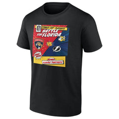 NHL Black Florida Panthers vs. Tampa Bay Lightning 2025 Stanley Cup Playoffs Rivalry Comic Pop T-Shirt